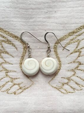 Sterling Silver White Shell Spiral Drop Earrings - Women Jewelry